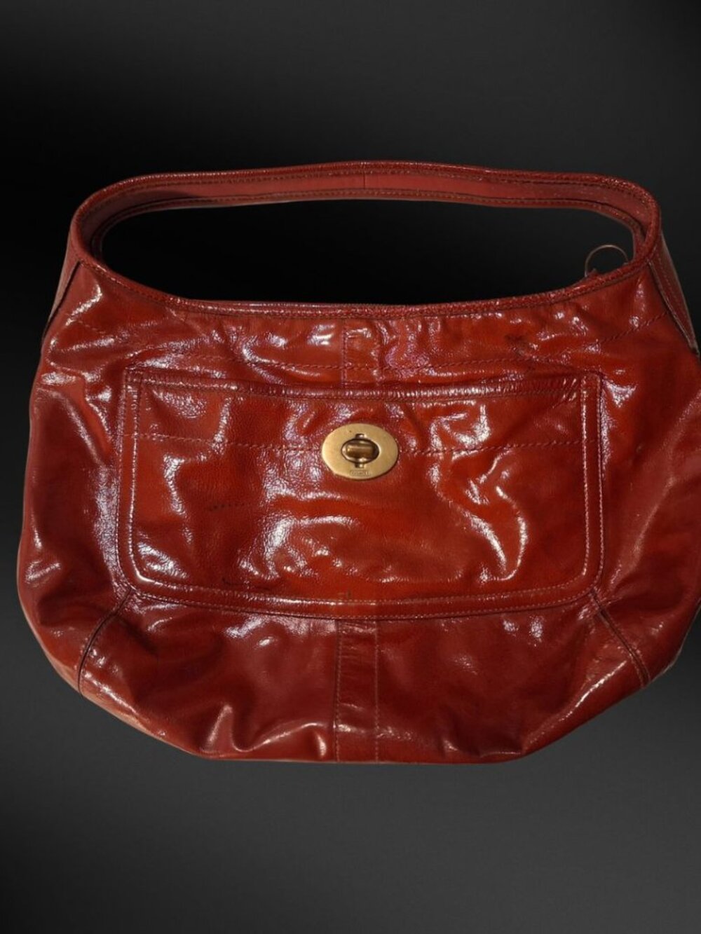 Coach Red Patent Leather Hobo Shoulder Bag Style 11039